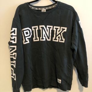 PINK Dark Green Crew Neck